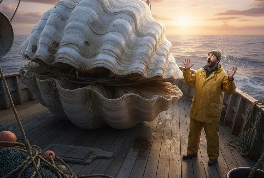 Er hob etwas, das einer riesigen Muschel ähnelte, an Deck. Doch sobald er hineinblickte, durchfuhr ihn eine kalte Angst